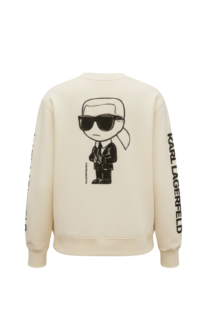 Karl Lagerfeld White Sweatshirt with Iconic Cartoon Print/ #0073
