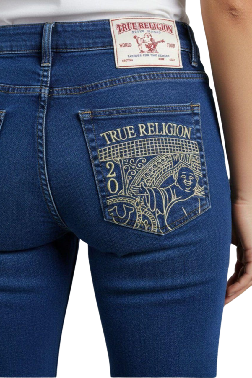 True Religion Women’s Flare Jeans – Premium Stretch Denim with Signature Buddha Embroidery (/#00189))