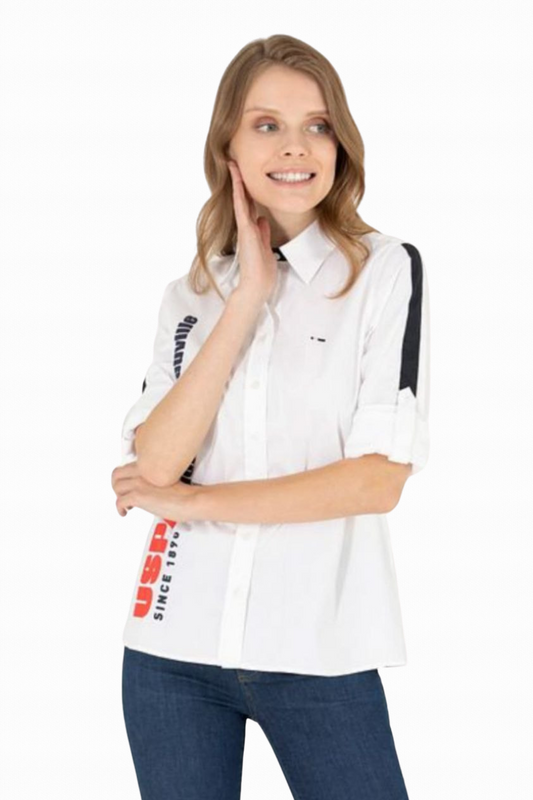 Polo Poplin Lycra Shirt with Logo Print