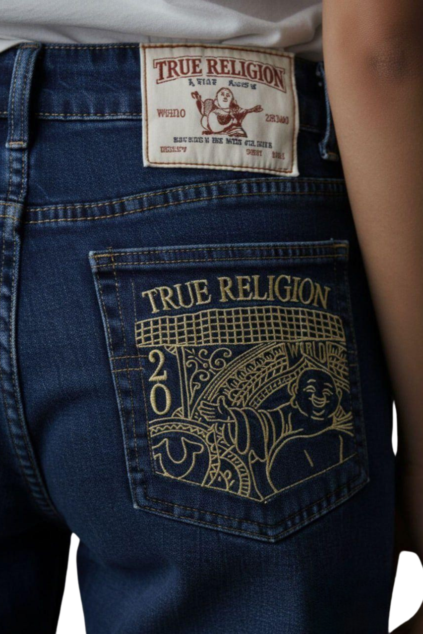 True Religion Women’s Flare Jeans – Premium Stretch Denim with Signature Buddha Embroidery (/#00187)