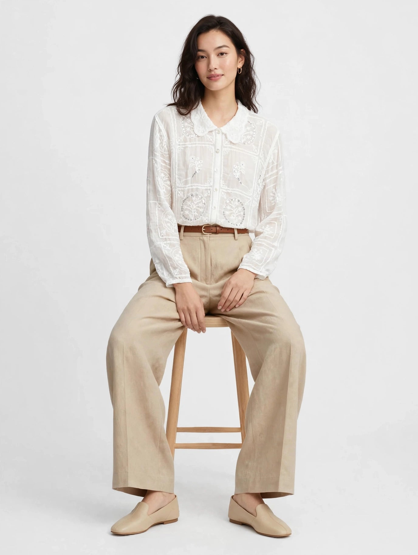 Glamè White Embroidered Lace Crop Blouse  #00296