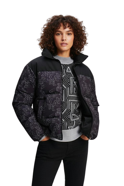 Karl Lagerfeld Black Monogram Puffer Jacket / #00184