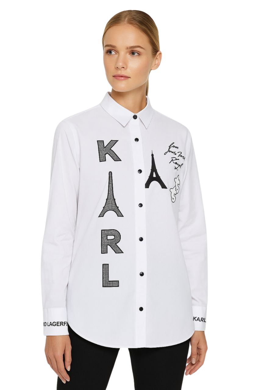 Karl Lagerfeld White Long Sleeve Paris Logo Shirt