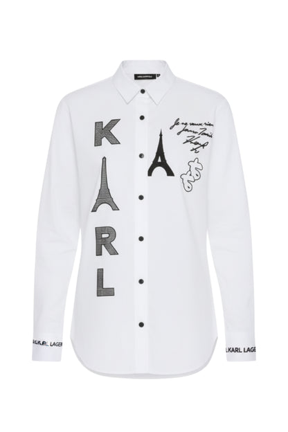 Karl Lagerfeld White Long Sleeve Paris Logo Shirt/ #0061