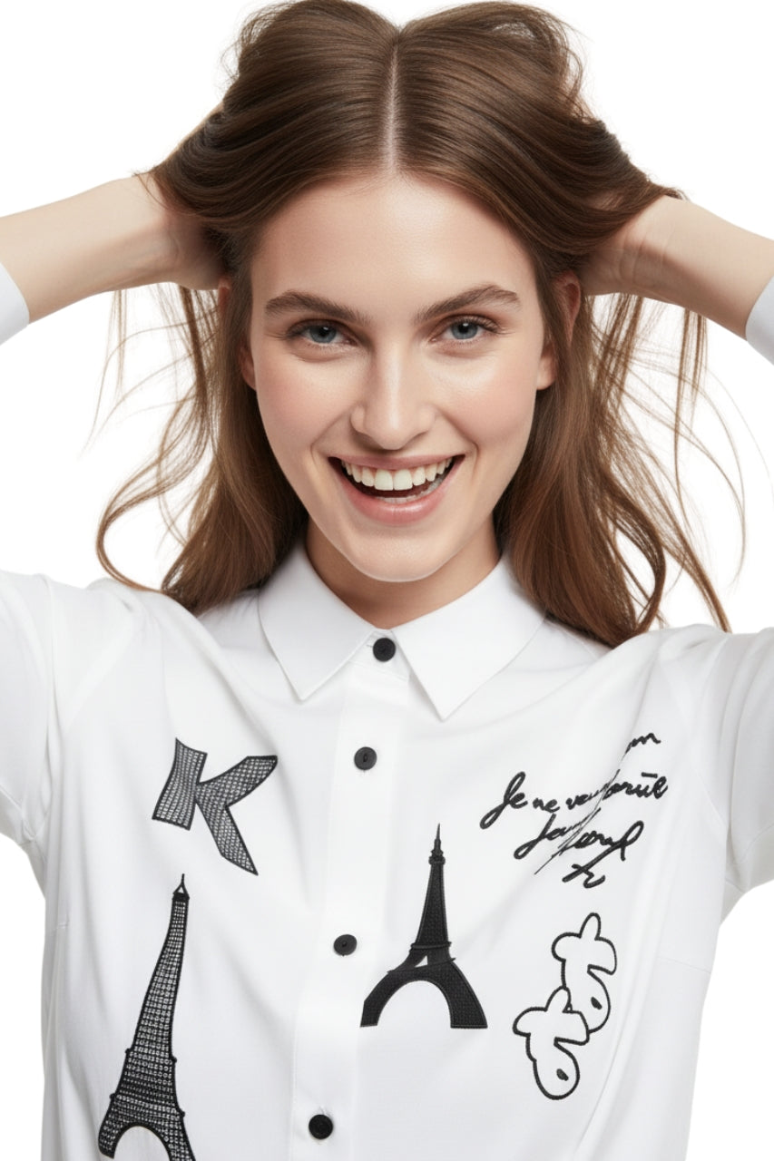 Karl Lagerfeld White Long Sleeve Paris Logo Shirt/ #0061