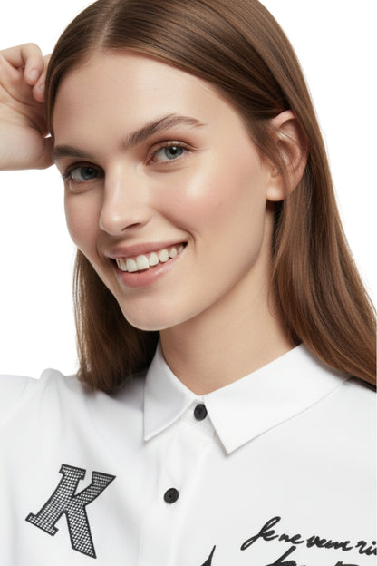 Karl Lagerfeld White Long Sleeve Paris Logo Shirt/ #0061