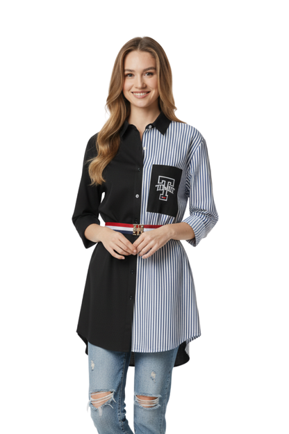 Tommy Hilfiger Contrast Panel Striped Shirt with Belt/ #0030