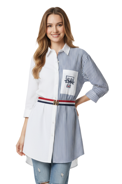 Tommy Hilfiger Contrast Panel Striped Shirt with Belt/ #0030