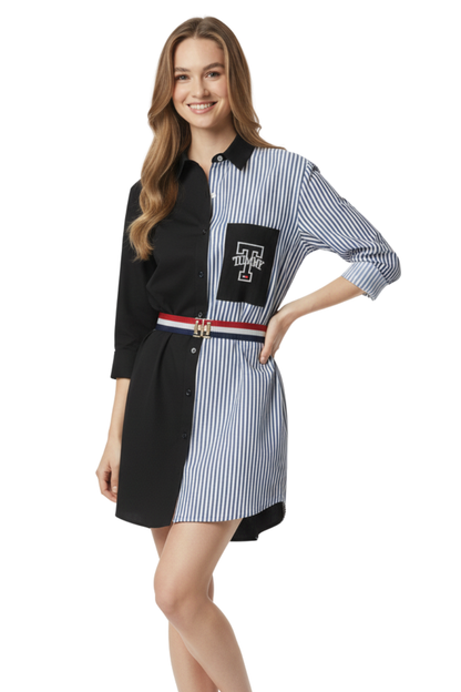 Tommy Hilfiger Contrast Panel Striped Shirt with Belt/ #0030