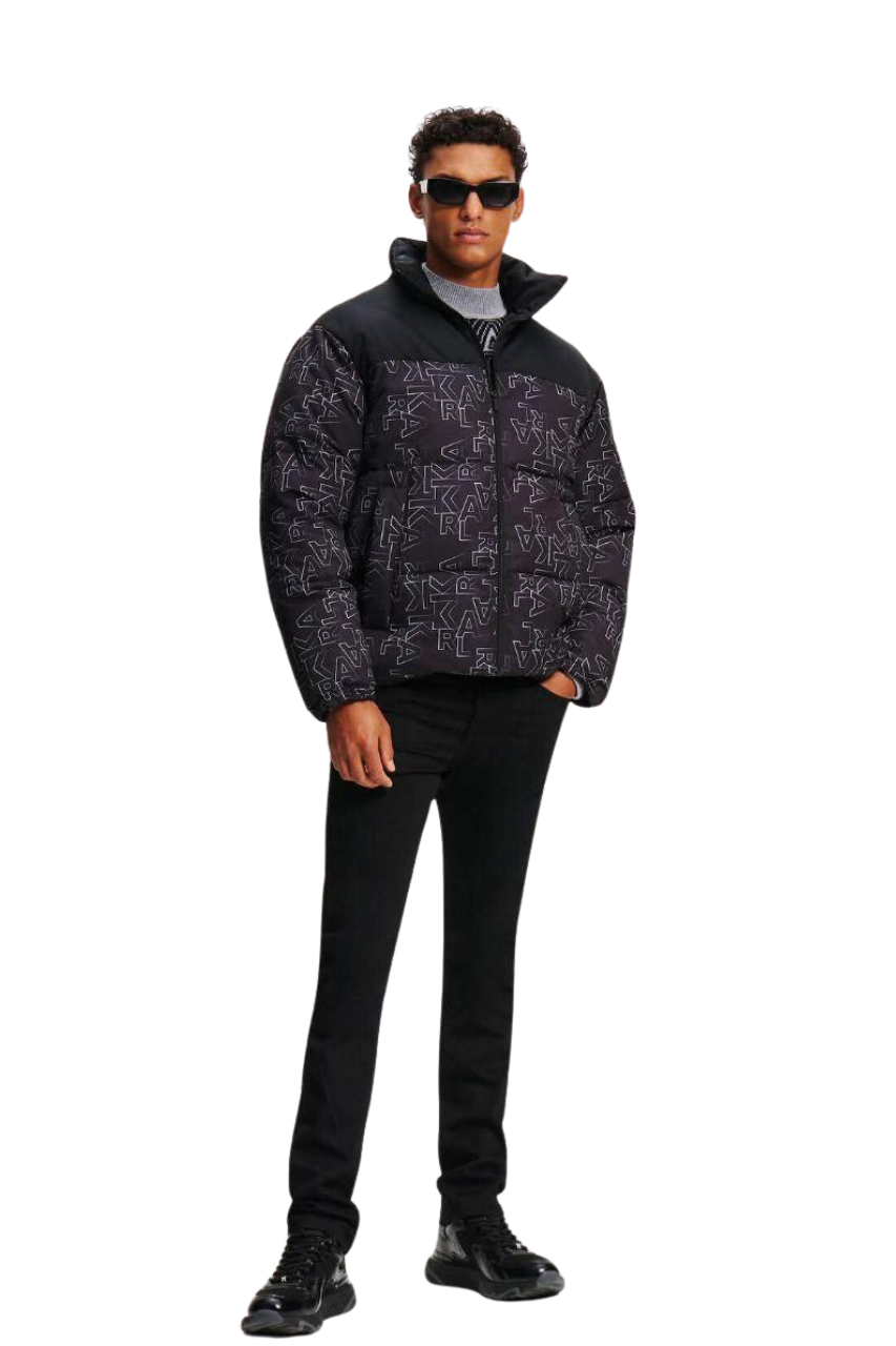 Karl Lagerfeld Black Monogram Puffer Jacket / #00184