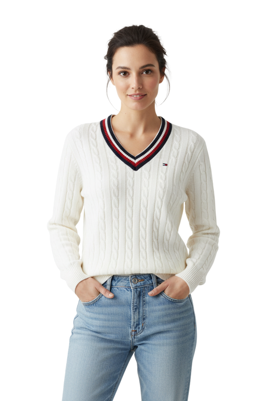 Tommy Hilfiger Cable-Knit V-Neck Sweater / #00122