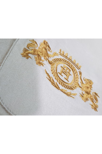 Tommy Hilfiger Women’s Beige Crest Blazer – Premium Tailored Embroidered Jacket /#00197