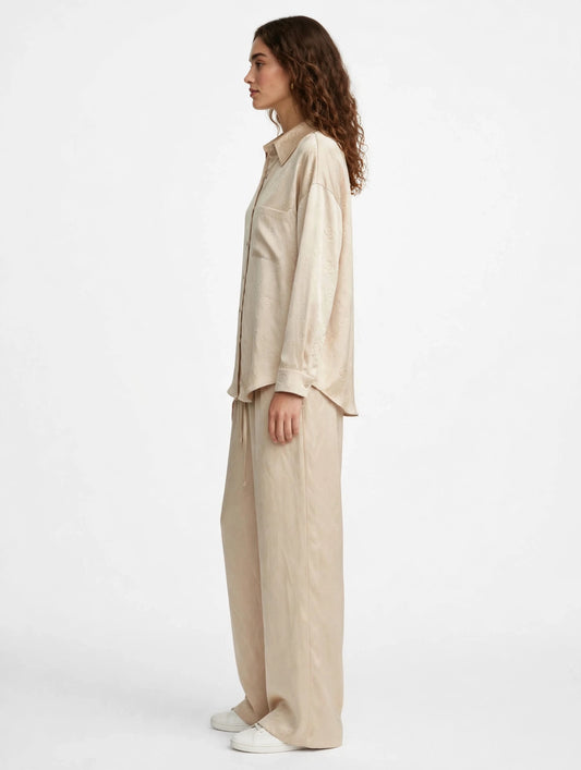 Chanel Satin Monogram Shirt & Wide-Leg Pants Set #00306