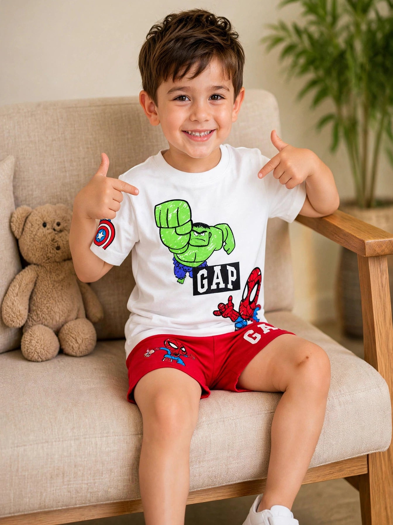 GAP Kids Marvel Superhero Set - Hulk & Spider-Man T-Shirt + Red Shorts #00294