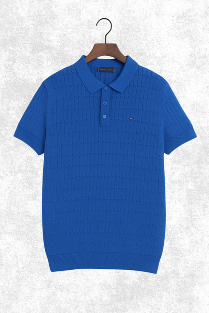 Tommy Hilfiger Textured Knit T-Shirt – Short Sleeve Cable Pattern