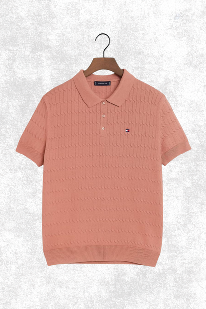 Tommy Hilfiger Textured Knit T-Shirt – Short Sleeve Cable Pattern