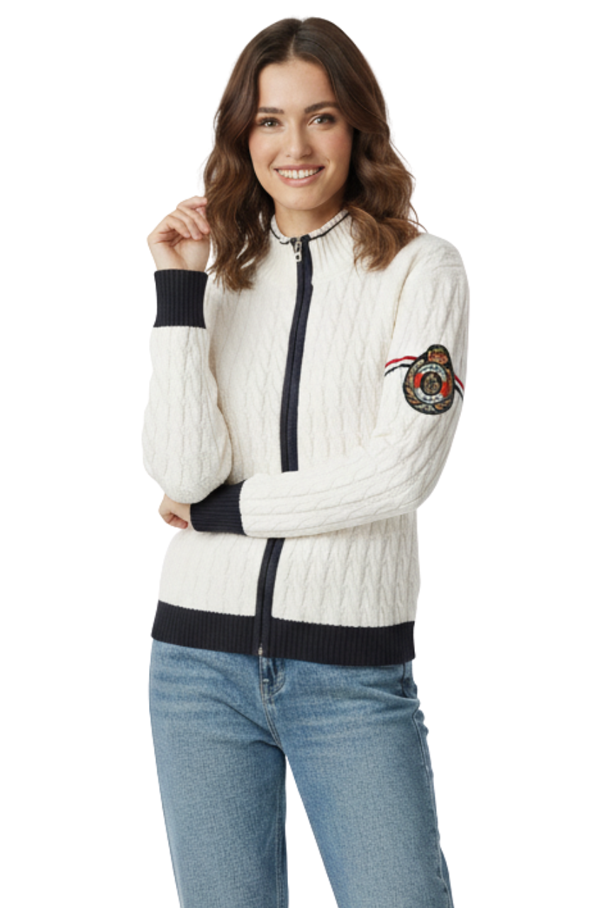 Ralph Lauren White Cable-Knit Zip Sweater / #00149