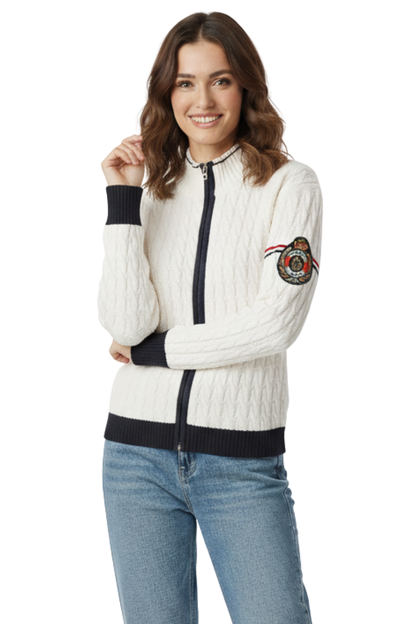 Ralph Lauren White Cable-Knit Zip Sweater / #00149