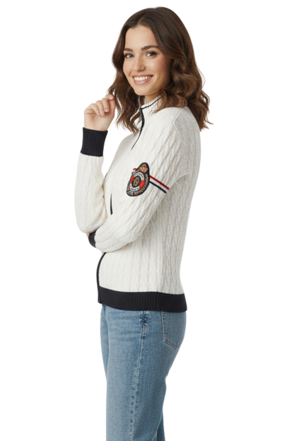 Ralph Lauren White Cable-Knit Zip Sweater / #00149