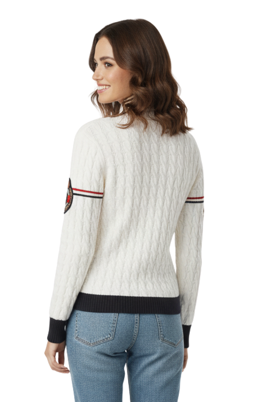 Ralph Lauren White Cable-Knit Zip Sweater / #00149