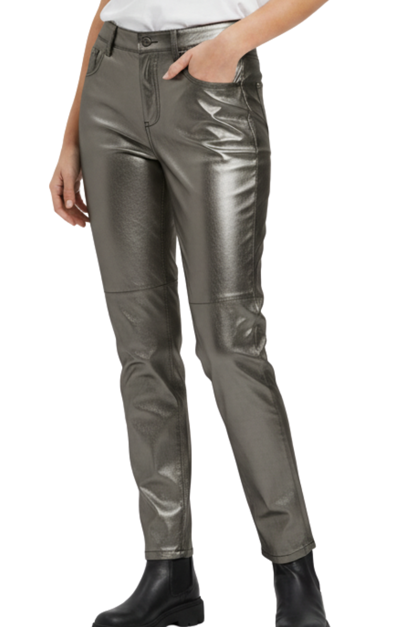 ZARA Metallic Silver Leather Pants / #00151