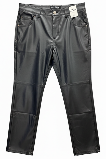 ZARA Metallic Silver Leather Pants / #00151