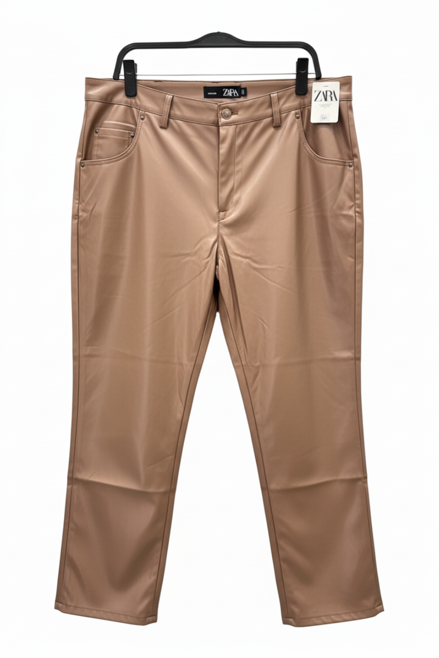 ZARA Metallic Champagne Leather Pants / #00152