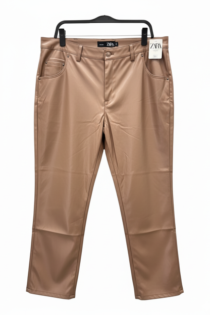 ZARA Metallic Champagne Leather Pants / #00152