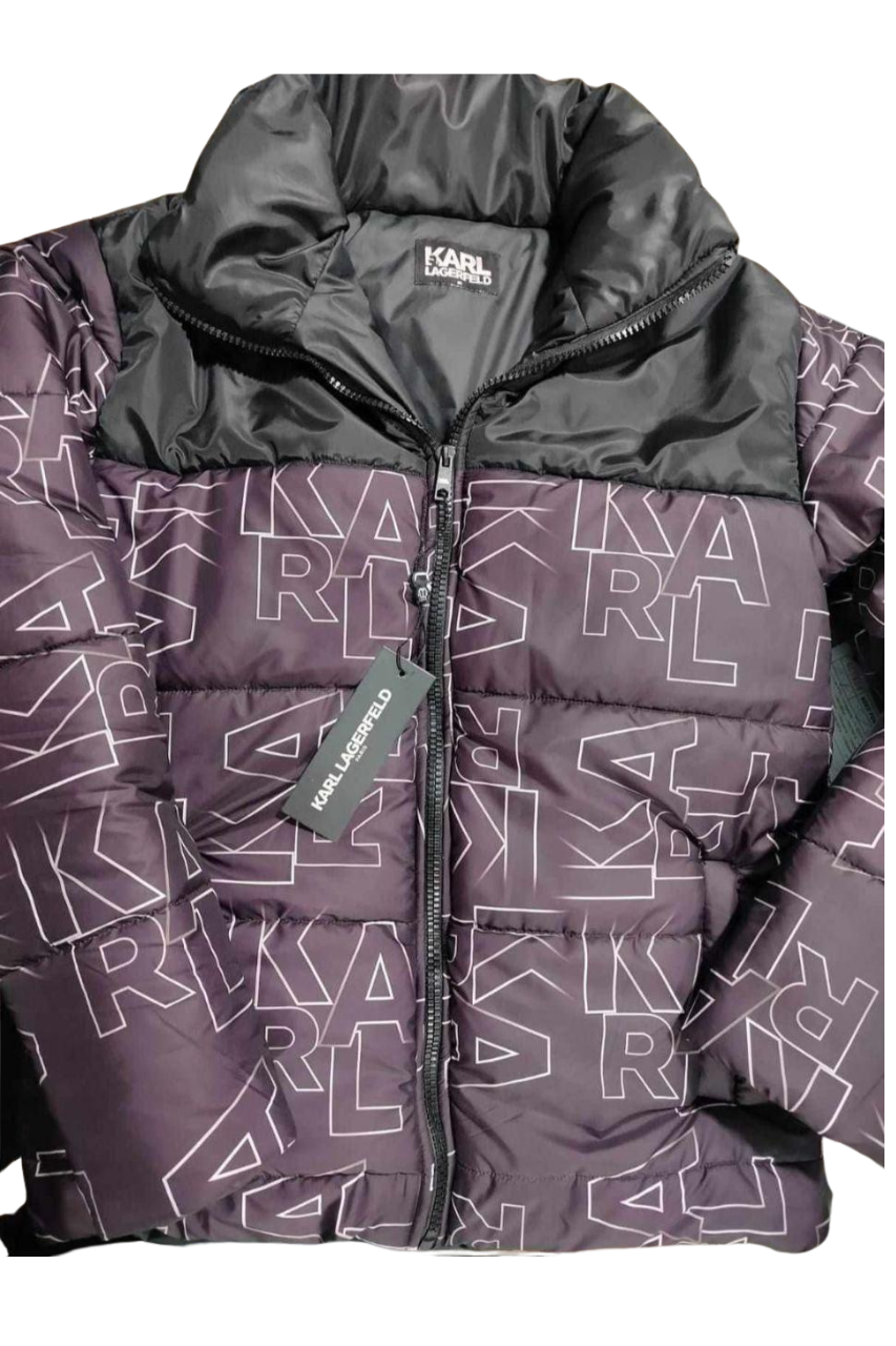 Karl Lagerfeld Black Monogram Puffer Jacket / #00184