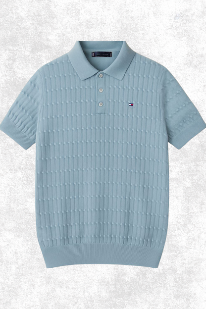 Tommy Hilfiger Textured Knit T-Shirt – Short Sleeve Cable Pattern