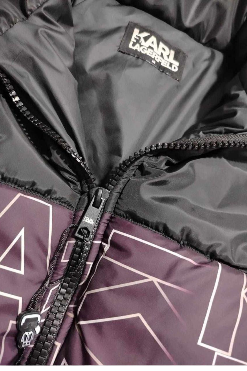 Karl Lagerfeld Black Monogram Puffer Jacket / #00184