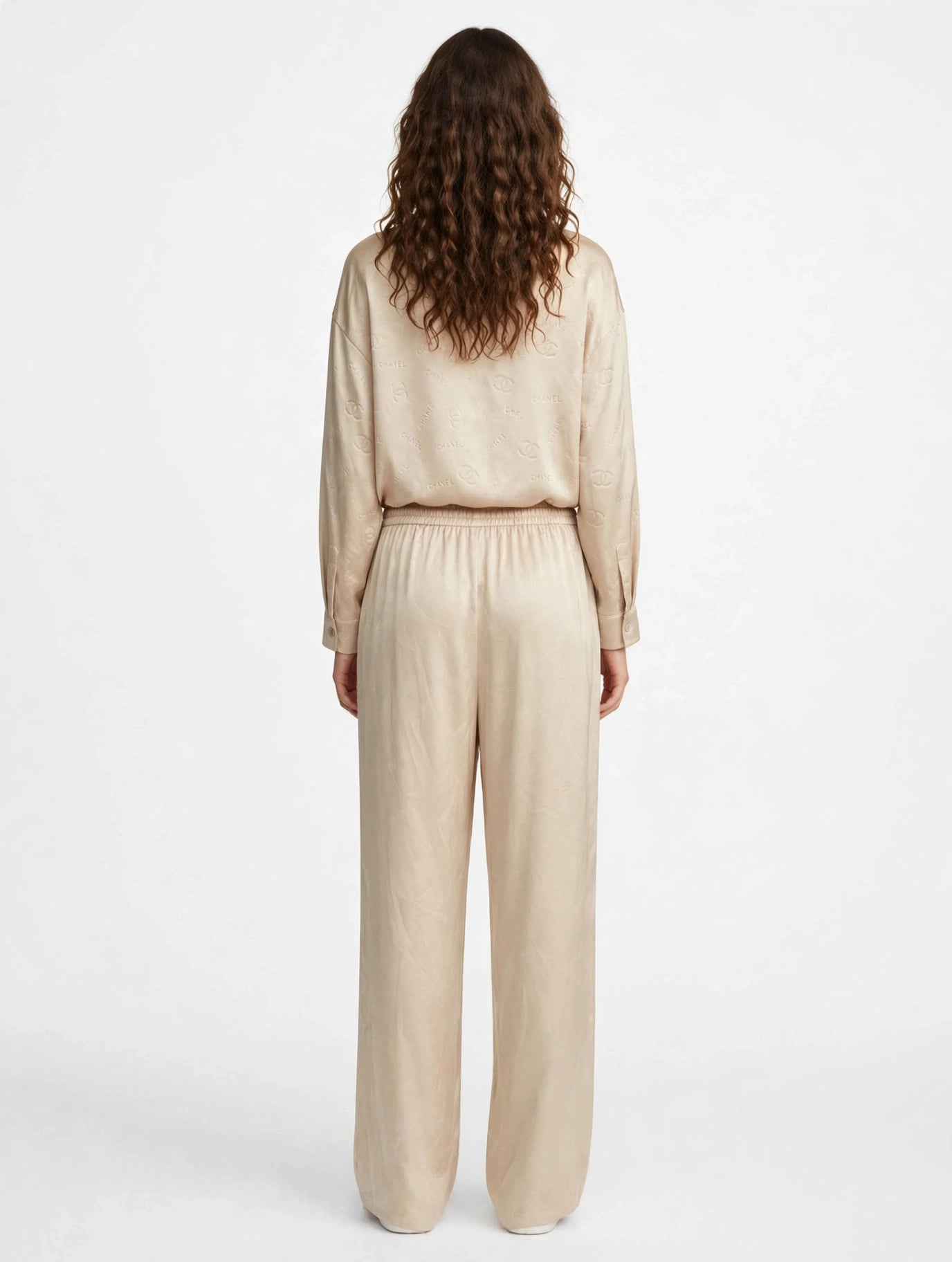 Chanel Satin Monogram Shirt & Wide-Leg Pants Set #00306