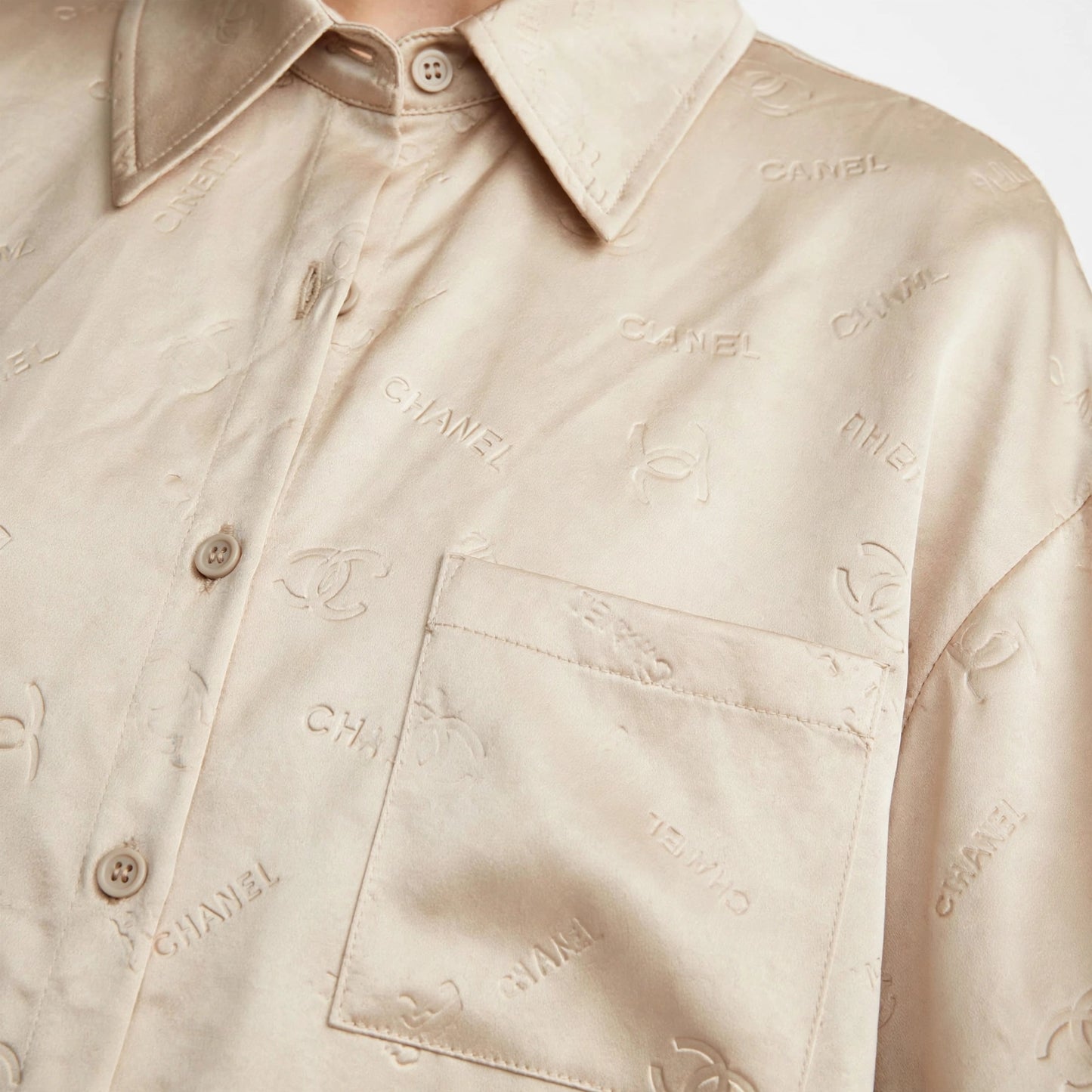 Chanel Satin Monogram Shirt & Wide-Leg Pants Set #00306