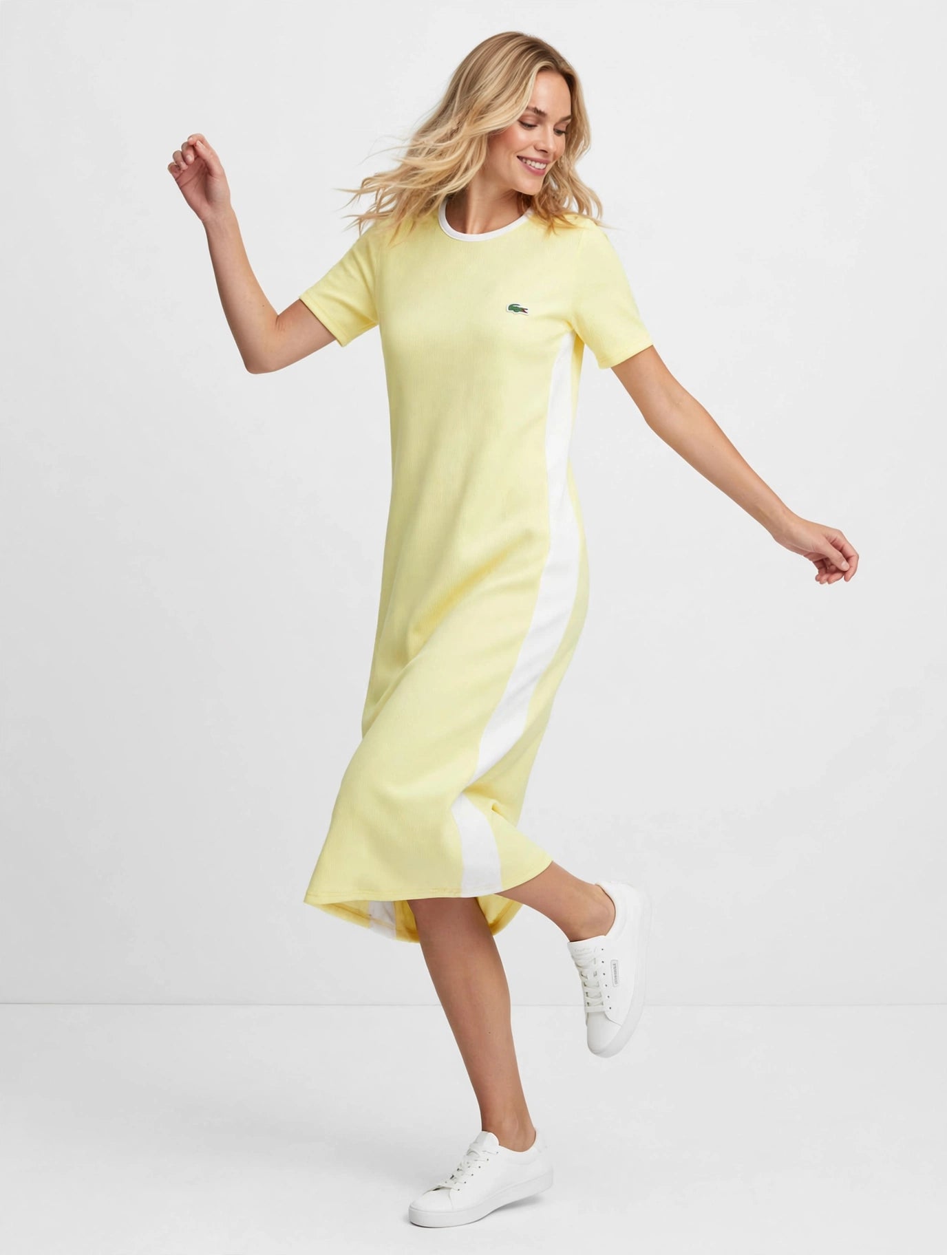 Lacoste Sporty Yellow Colorblock Midi Polo Dress #00310