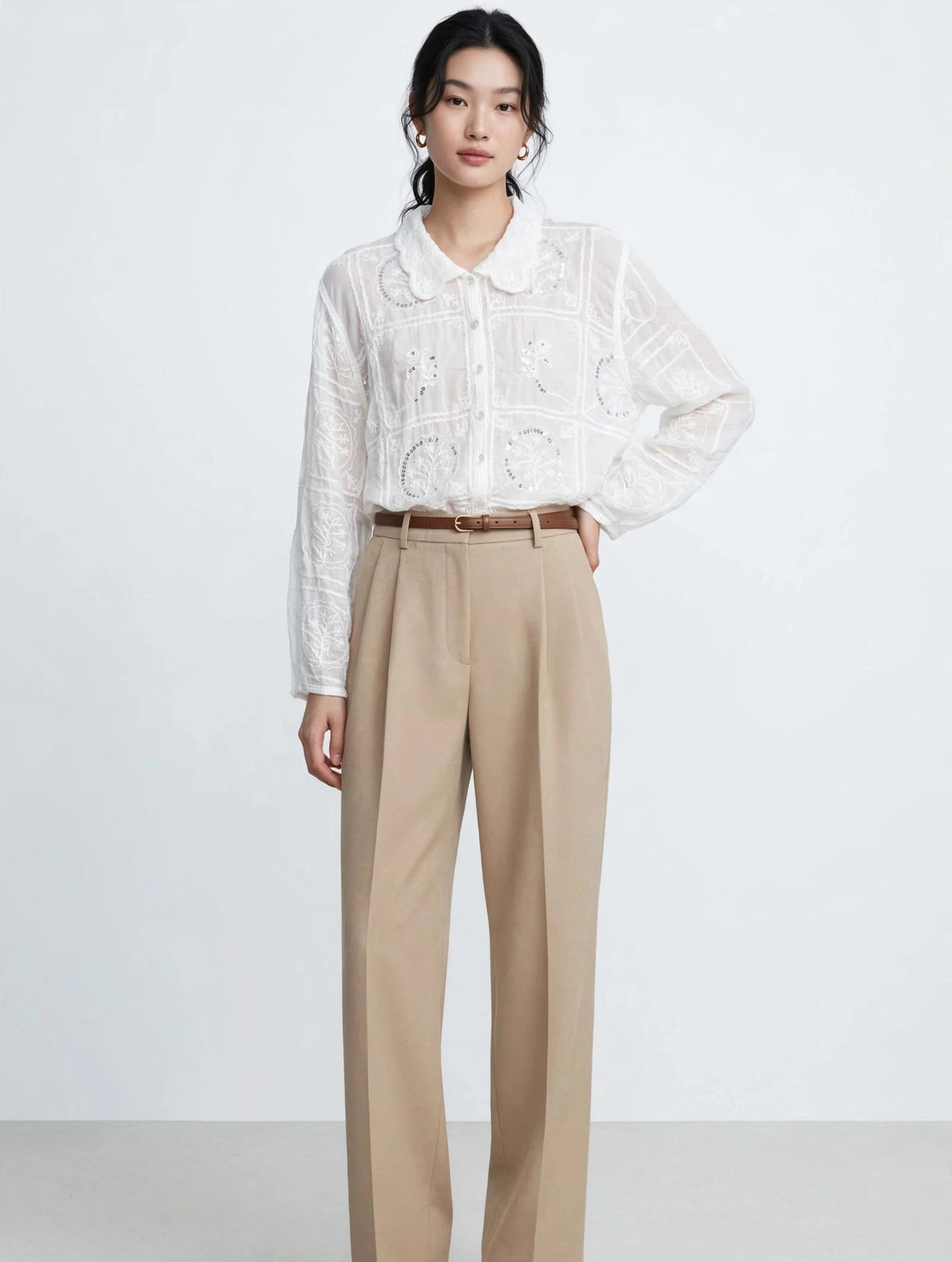 Glamè White Embroidered Lace Crop Blouse  #00296