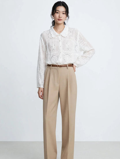 Glamè White Embroidered Lace Crop Blouse  #00296