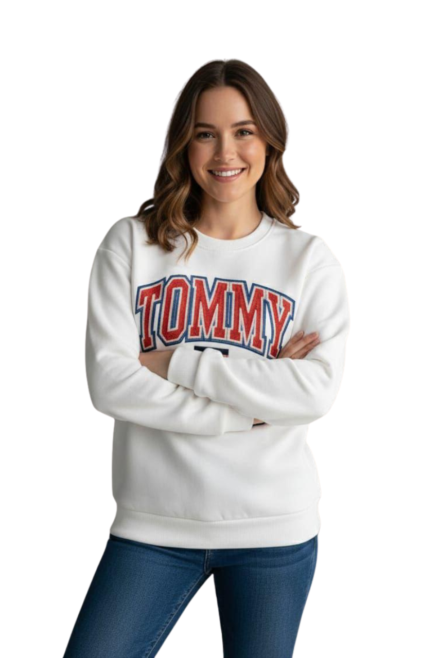 Tommy Jeans White Embroidered Logo Sweatshirt / #00186