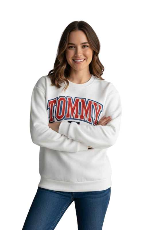 Tommy Jeans White Embroidered Logo Sweatshirt / #00186