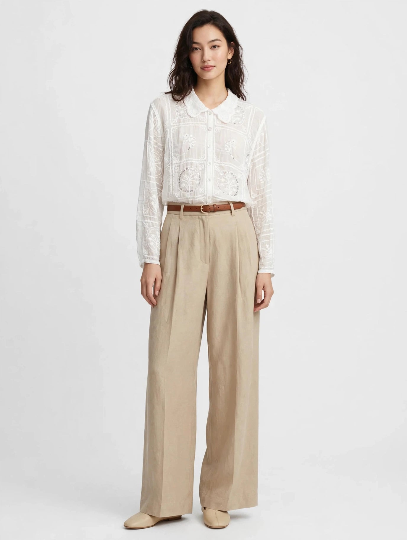 Glamè White Embroidered Lace Crop Blouse  #00296