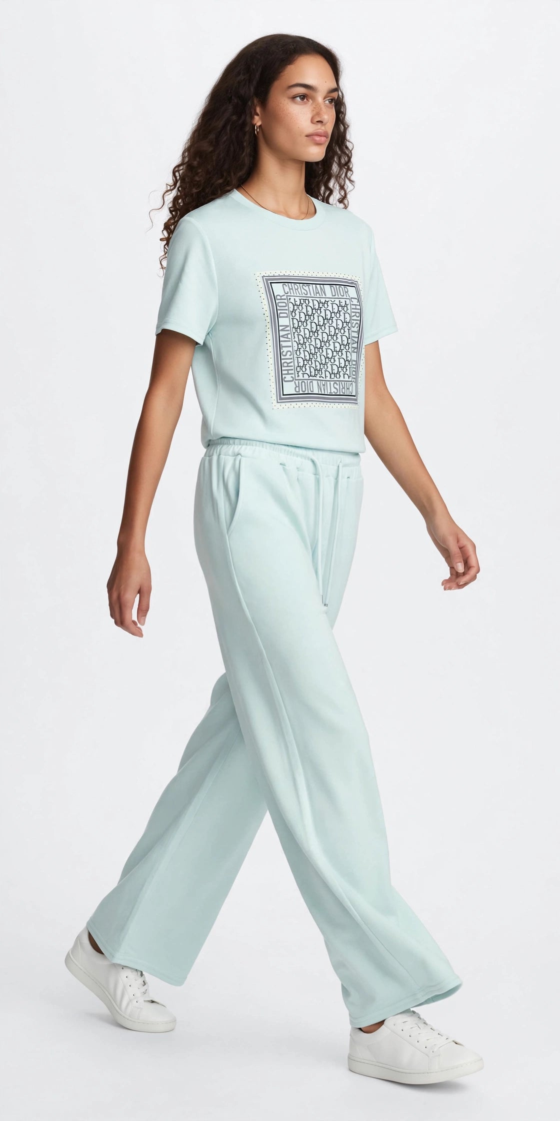 Christine Dior Monogram Square Print T-Shirt & Wide-Leg Pants Set #00303