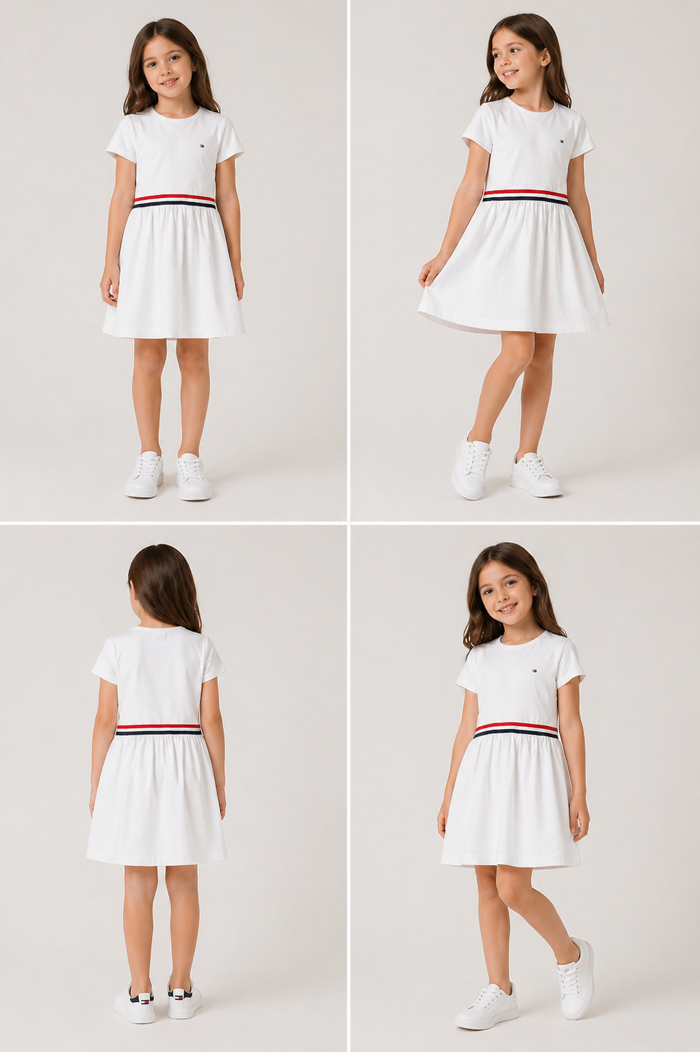 Tommy Hilfiger Girls White Stripe Waist Dress-#00273