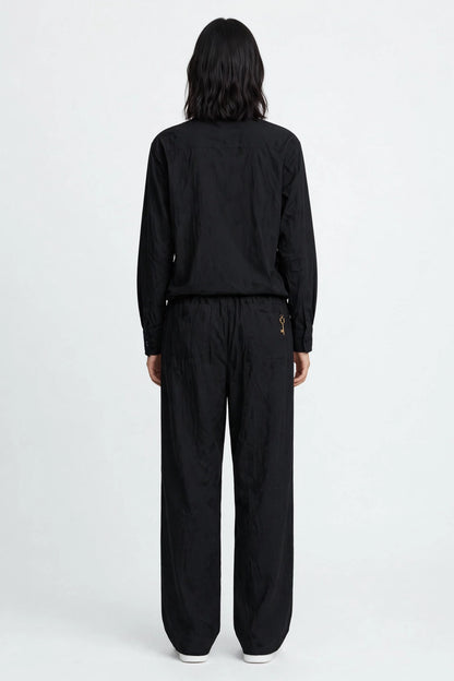 Schiaparelli-Inspired Charm Button Shirt & Wide Leg Pants Set - Black Co-ord #00314