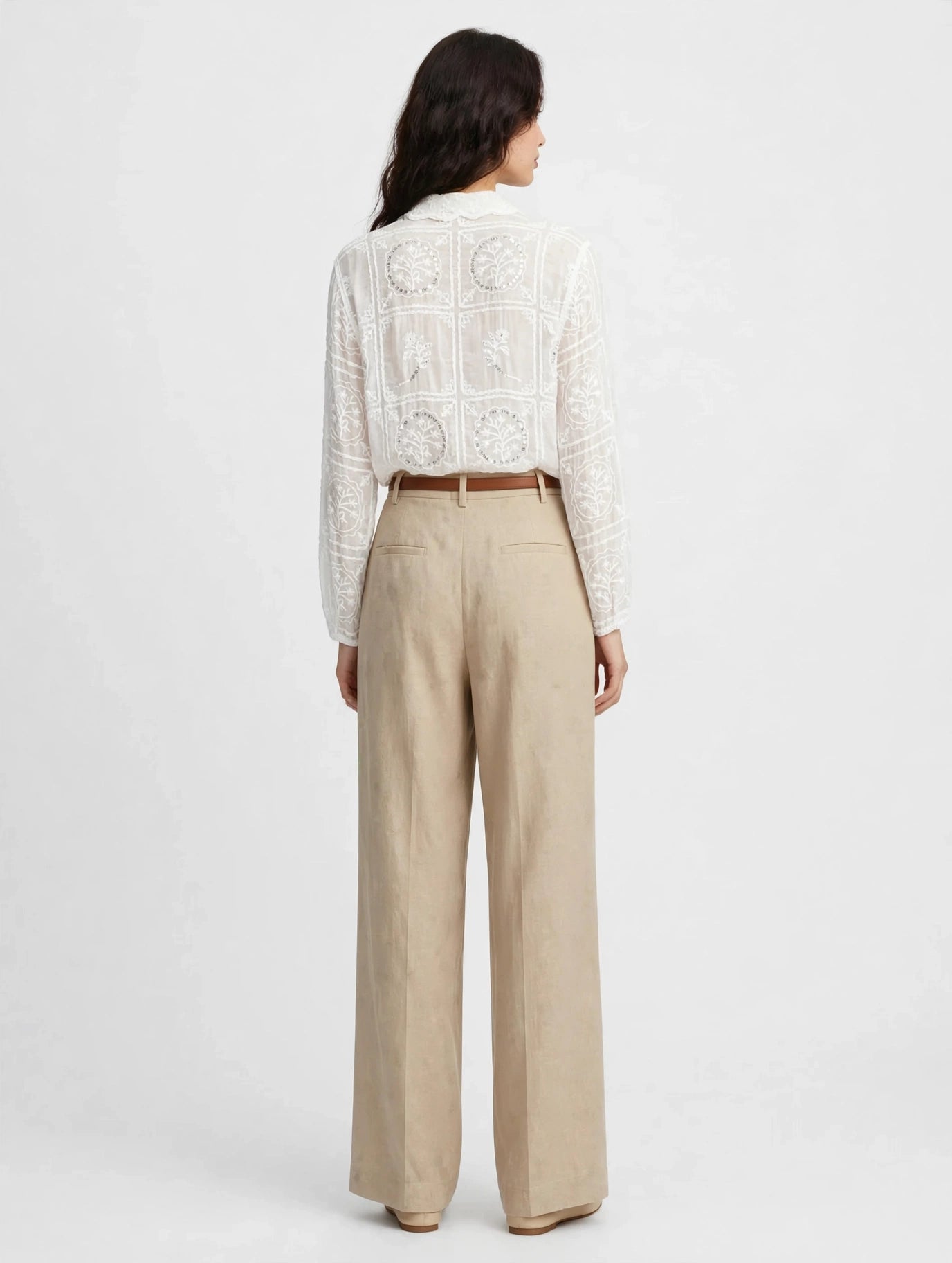 Glamè White Embroidered Lace Crop Blouse  #00296