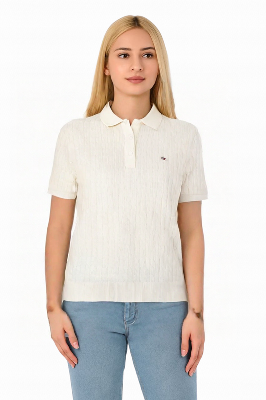 Tommy Hilfiger Textured Knit T-Shirt – Short Sleeve Cable Pattern