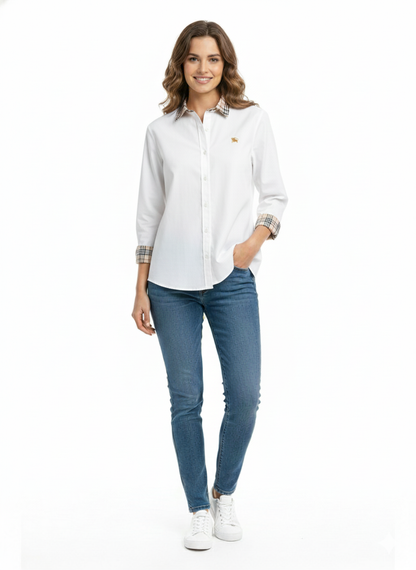 Burberry Classic White Oxford Shirt with Check Trim -#00202