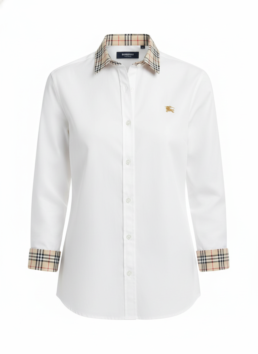 Burberry Classic White Oxford Shirt with Check Trim -#00202