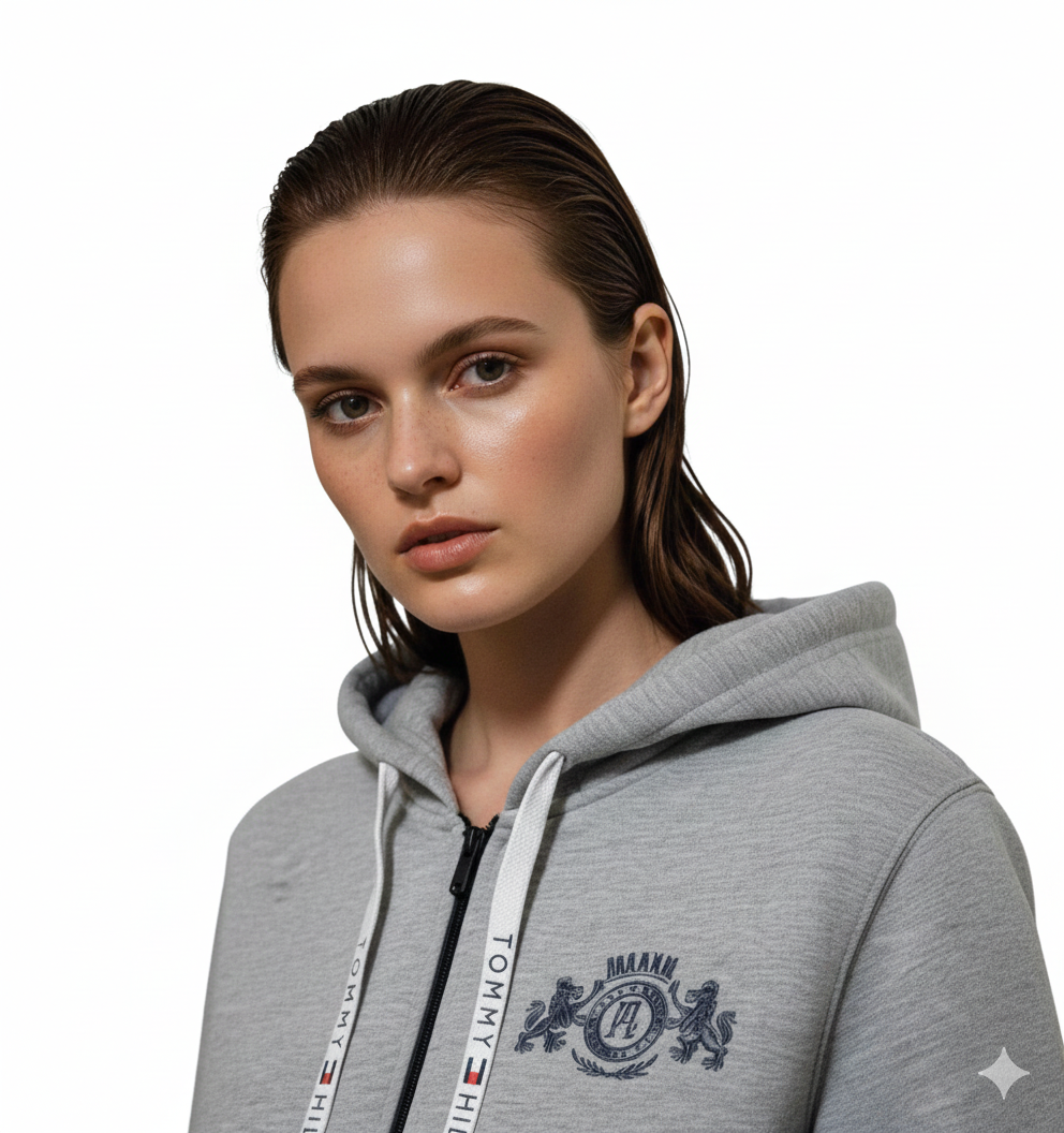 Tommy Hilfiger/Tommy Jeans Gray  Zip-Up Fleece Hoodie -#00209