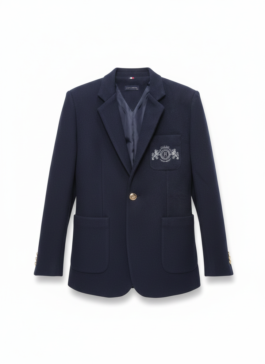 Tommy Hilfiger Classic Navy blue Wool-Blend Blazer with Gold Crest -#00214