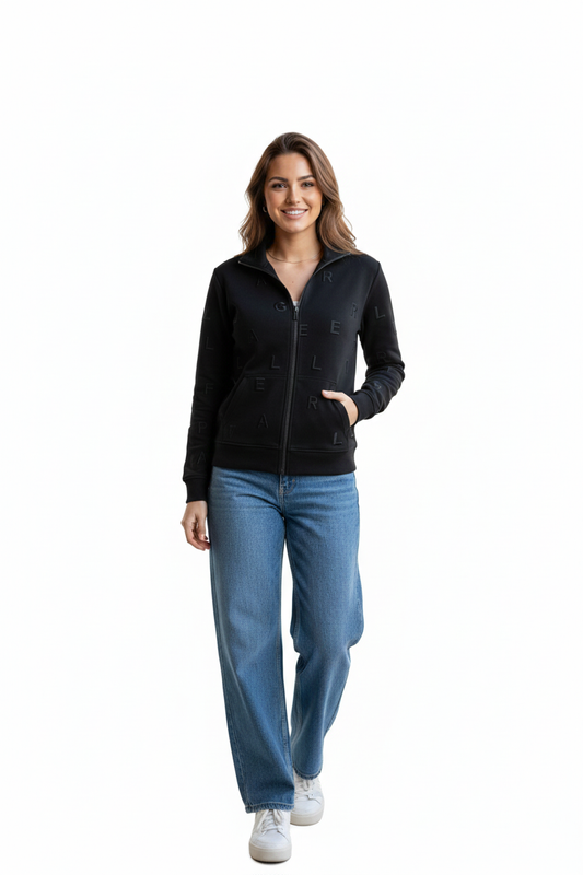 Karl Lagerfeld Monogram Embossed Full-Zip Sweatshirt Jacket -#00207