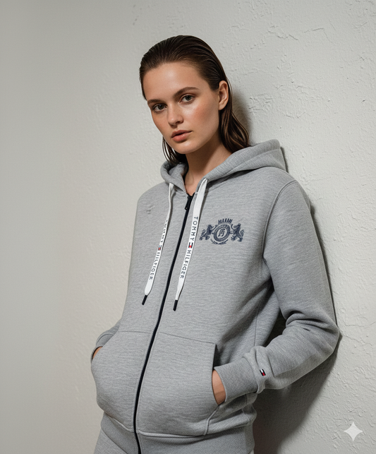 Tommy Hilfiger/Tommy Jeans Gray  Zip-Up Fleece Hoodie -#00209